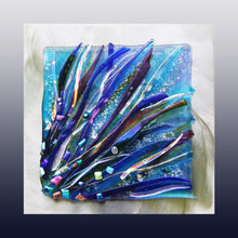 Load image into Gallery viewer, Blue Sea Grass Fused Glass Mounted Panel
