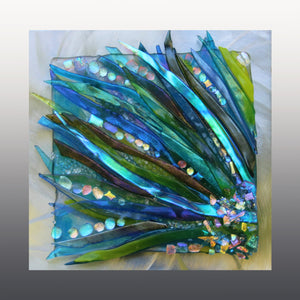 Floating Sea Grass Fused Glass Mounted  Panel
