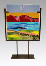 Load image into Gallery viewer, Magenta Mounrtain Fused Glass Panel
